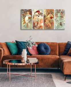 Vászonkép NÉGY ÉVSZAK - Alfons Mucha  (reprodukció 150x70)