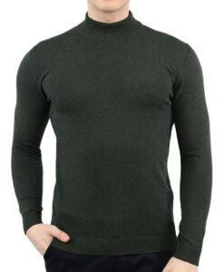 Khaki férfi vékony kötött pulóver álló gallérral✅ - LIWALI