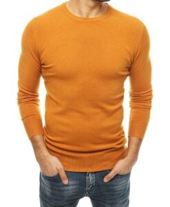 Sötét narancssárga férfi pulóver kerek nyakkivágással✅ - Basic