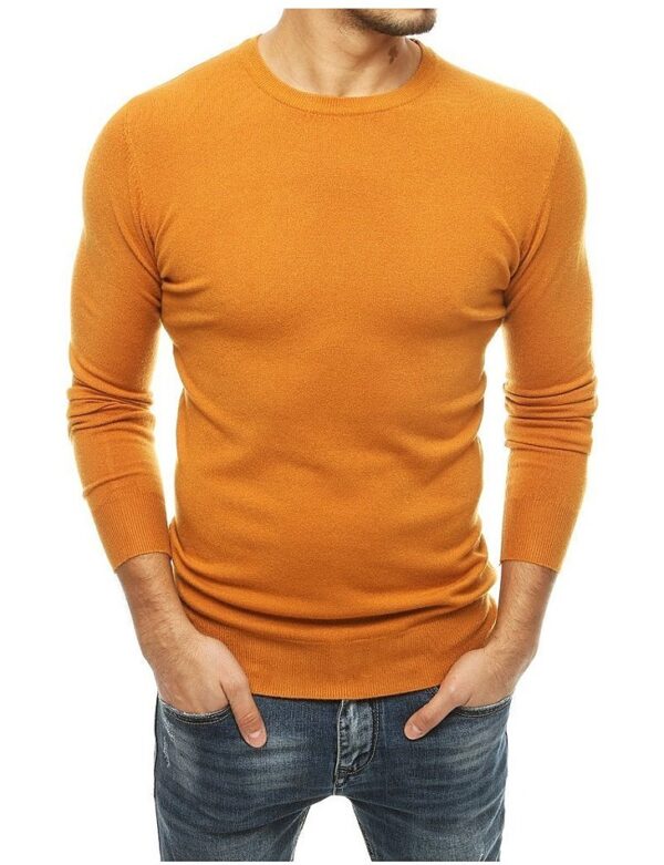 Sötét narancssárga férfi pulóver kerek nyakkivágással✅ – Basic
