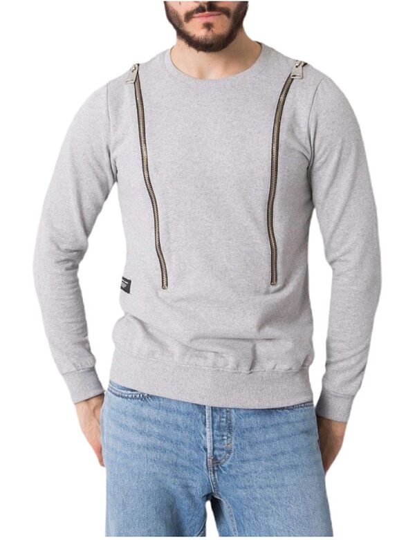 Világosszürke férfi pulóver cipzárral✅ – Basic