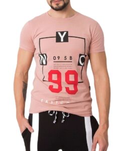 Rózsaszín férfi póló nyomtatással✅ - Basic