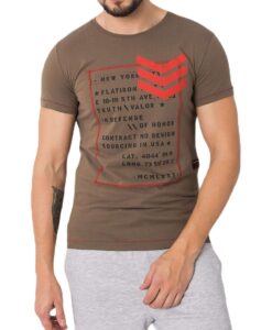 Khaki férfi póló nyomtatással✅ - Basic