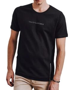 fekete férfi póló felirattal és cipzárral✅ - Basic