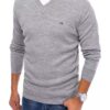 Világosszürke V-nyakú férfi pulóver✅ -