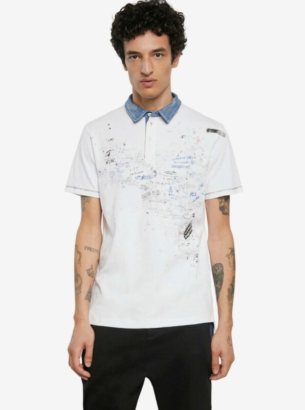 Desigual fehér férfi póló Polo Miguel - XXL - Desigual✅