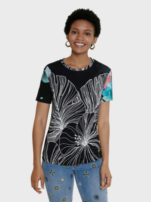 Desigual fekete póló Leaves – XS – Desigual✅