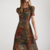 Desigual khaki midi mintás ruha Salomon - XL - Desigual✅