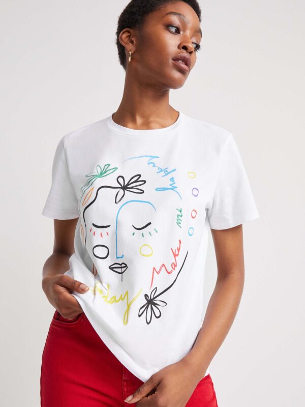 Desigual Nôi póló fehér  Faces - XXL - Desigual✅