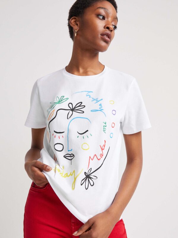 Desigual Nôi póló fehér  Faces – XXL – Desigual✅