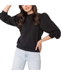fekete női pulóver összeszedett ujjal✅ - Basic