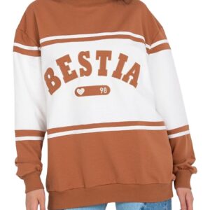 Barna oversize női pulóver Beast felirattal✅ -