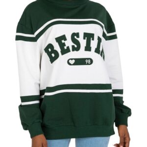 Zöld oversize női pulóver Beast felirattal✅ -