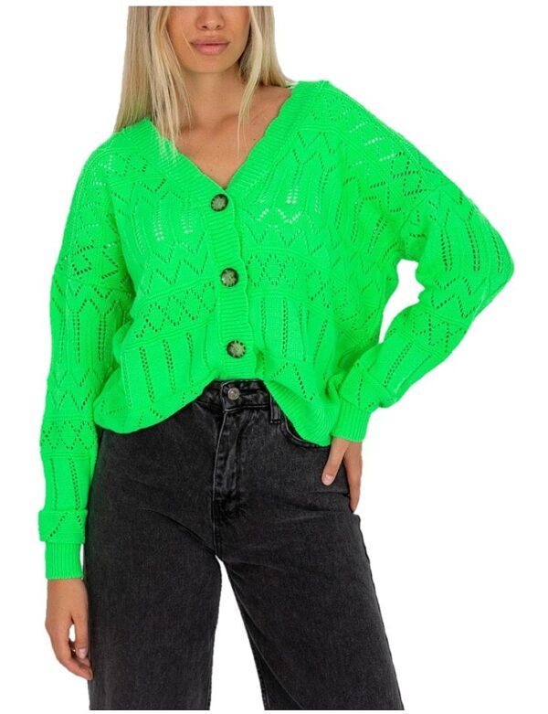 Neon zöld horgolt gombos pulóver✅ -