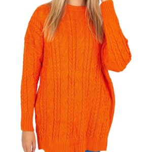 Narancssárga hosszabb pulóver fonatmintával✅ -