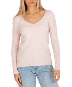 Világos rózsaszín testhez kötött pulóver nyakkivágással✅ -