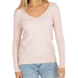 Világos rózsaszín testhez kötött pulóver nyakkivágással✅ -