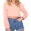 Világos rózsaszín rövid pulóver nyakkivágással✅ - Basic