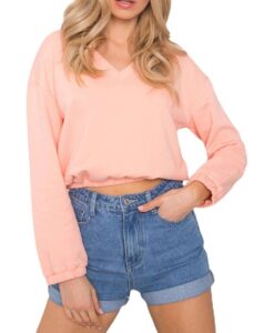 Világos rózsaszín rövid pulóver nyakkivágással✅ - Basic