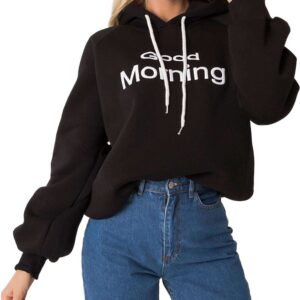 fekete női pulóver felirattal✅ - EX MODA