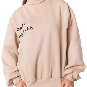 Bézs színű női pulóver garnitúrával✅ - EX MODA