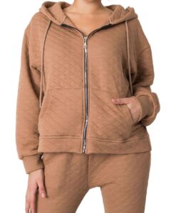 Világosbarna női cipzáras kapucnis pulóver✅ -