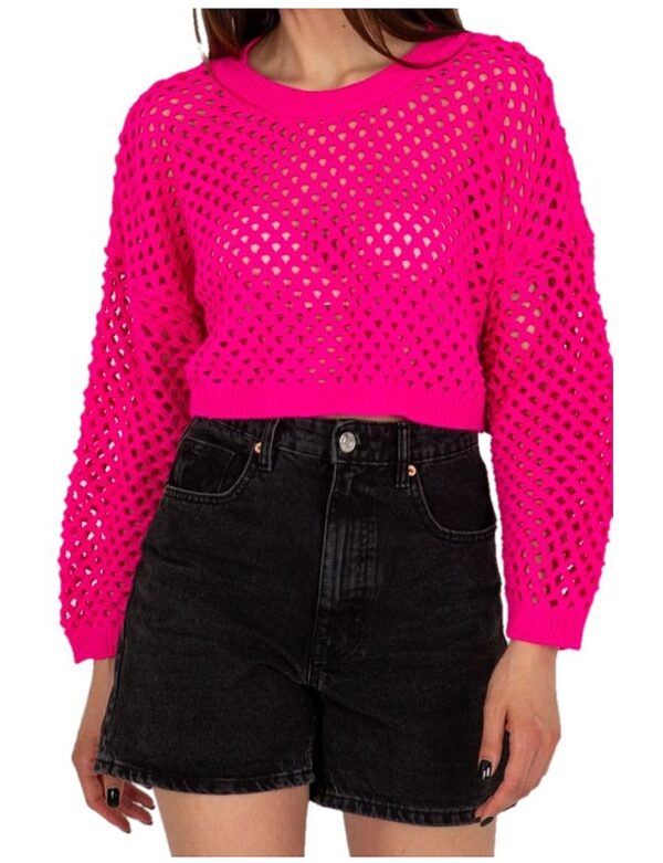 Neon rózsaszín horgolt crop pulóver✅ –