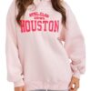 Világos rózsaszín kapucnis pulóver houston felirattal✅ -