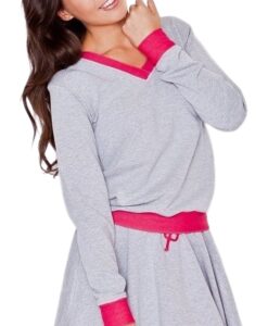 Pamutszürke pulóver rózsaszín elemekkel✅ - KATRUS